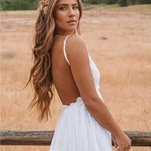 Elegant White Lace Backless Dress gown boho photoshoot